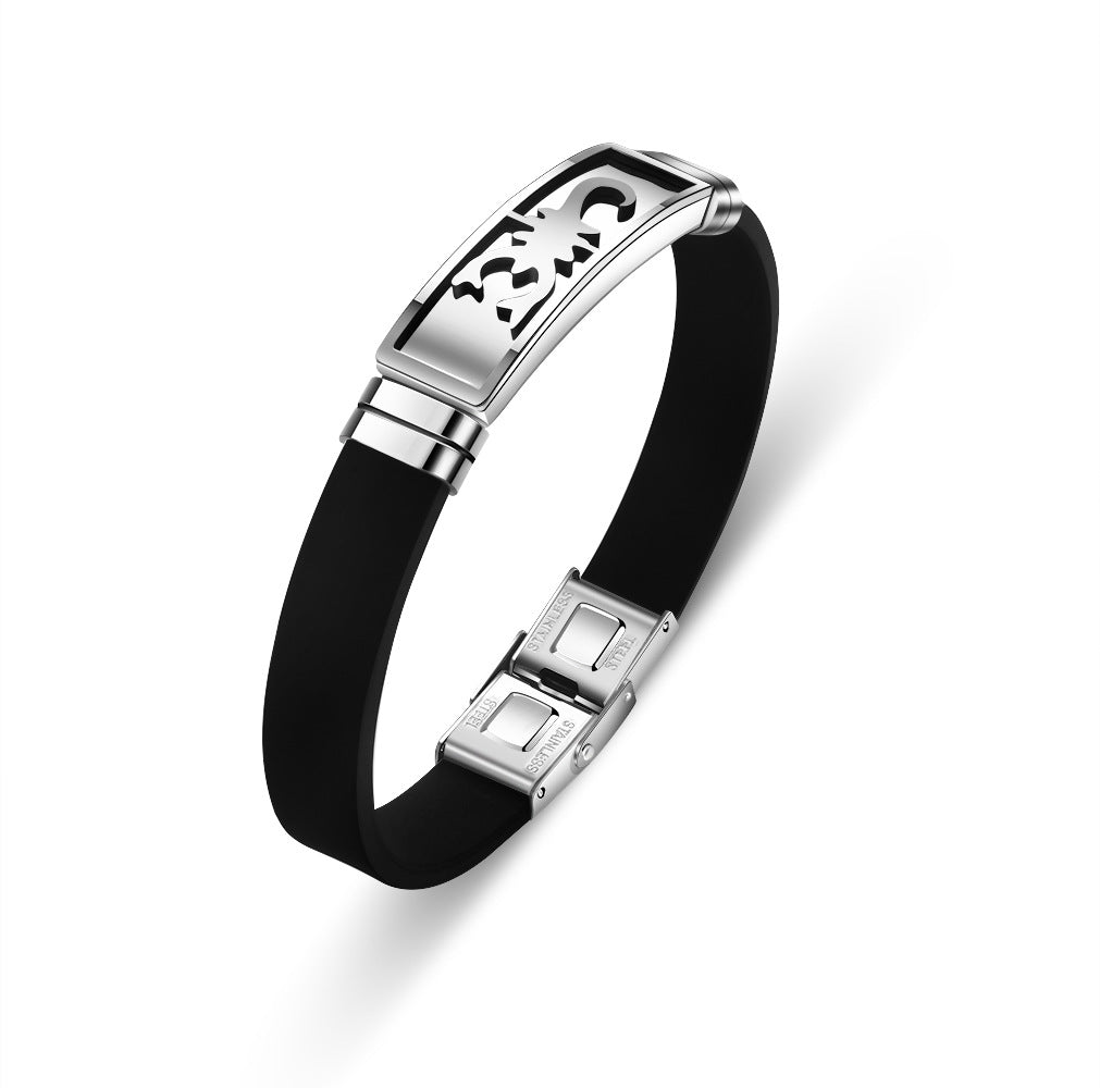 Pulsera de silicona de acero de titanio ahuecada para hombres al por mayor OLY-BT-BSLN005